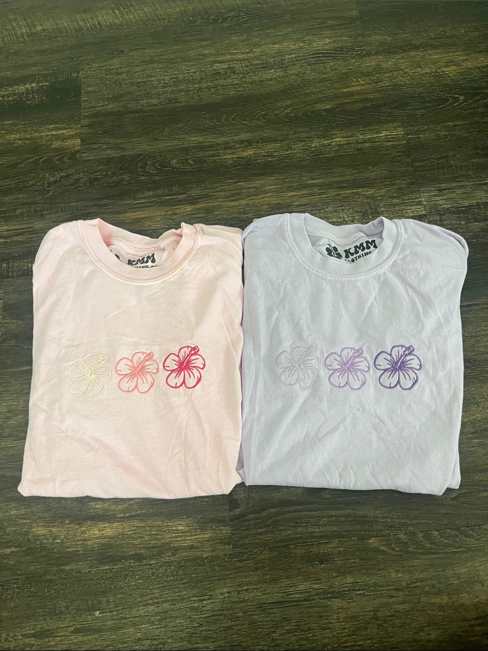 KMM Ladies' Short Sleeve Tee with Floral Embroidery - Pink & Lavender Bundle